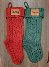 Load image into Gallery viewer, Christmas Stockings with name engraved on a leatherette patch
