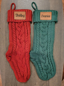 Christmas Stockings with name engraved on a leatherette patch