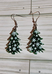 Snowflake print Christmas Tree Earrings