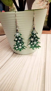 Snowflake print Christmas Tree Earrings