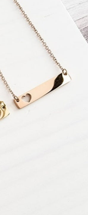 Personalized Heart Cutout Horizontal Bar Necklace Stainless Steel