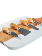 Load image into Gallery viewer, Marble &amp; Acacia Wood Serving Board Set - 5 Piece
