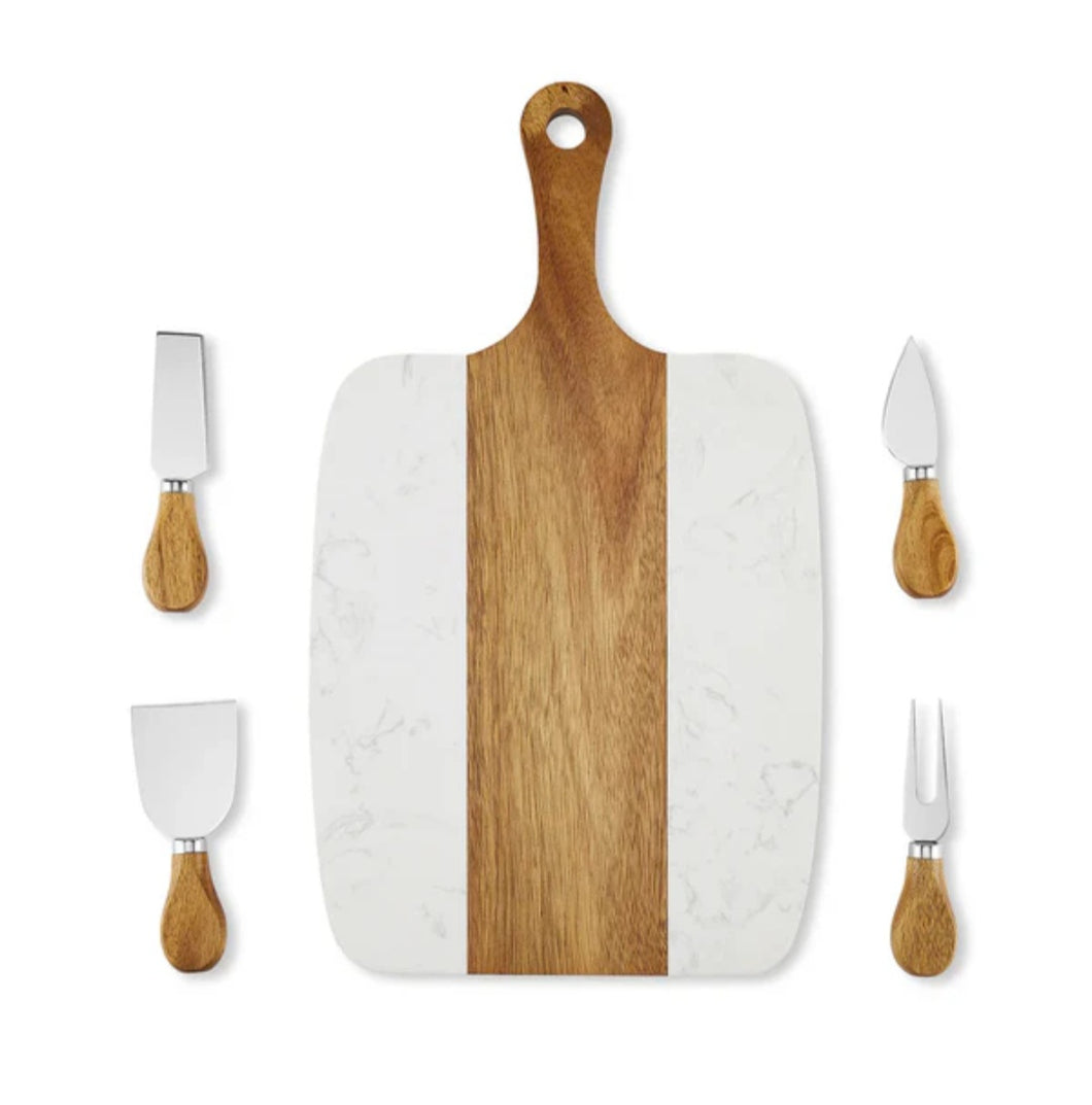 Marble & Acacia Wood Serving Board Set - 5 Piece