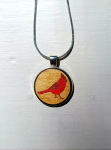 Cardinal painted pendant