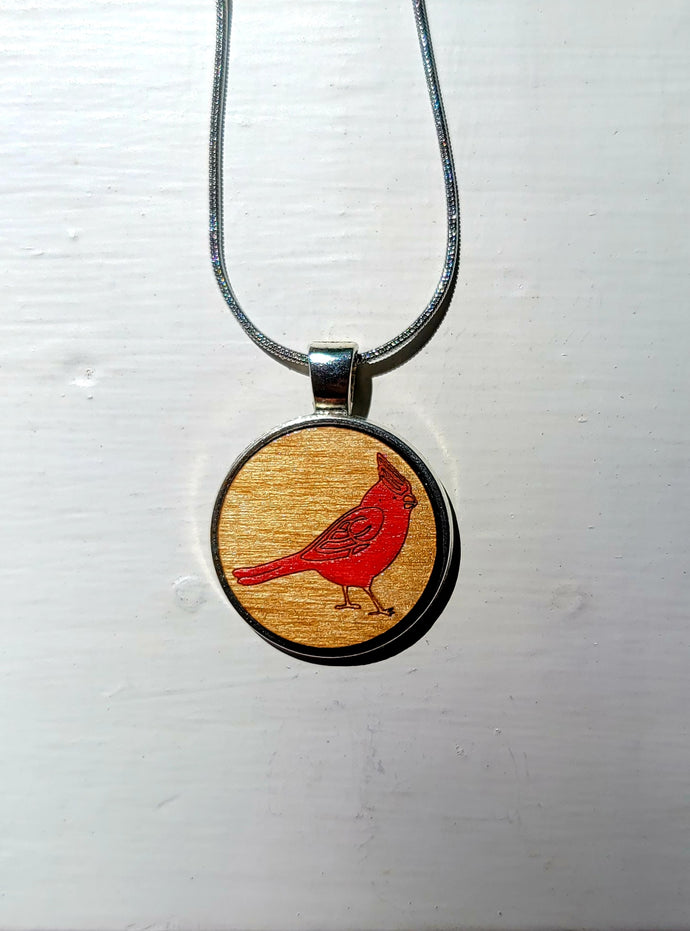Cardinal painted pendant