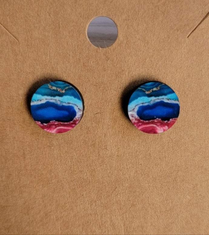 Pink & Blue Geode Earring